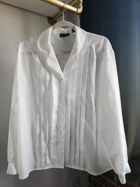 Vintage Ann Charbrol White Tuxedo Pleated Button Up Shirt Long Sleeve Size 16